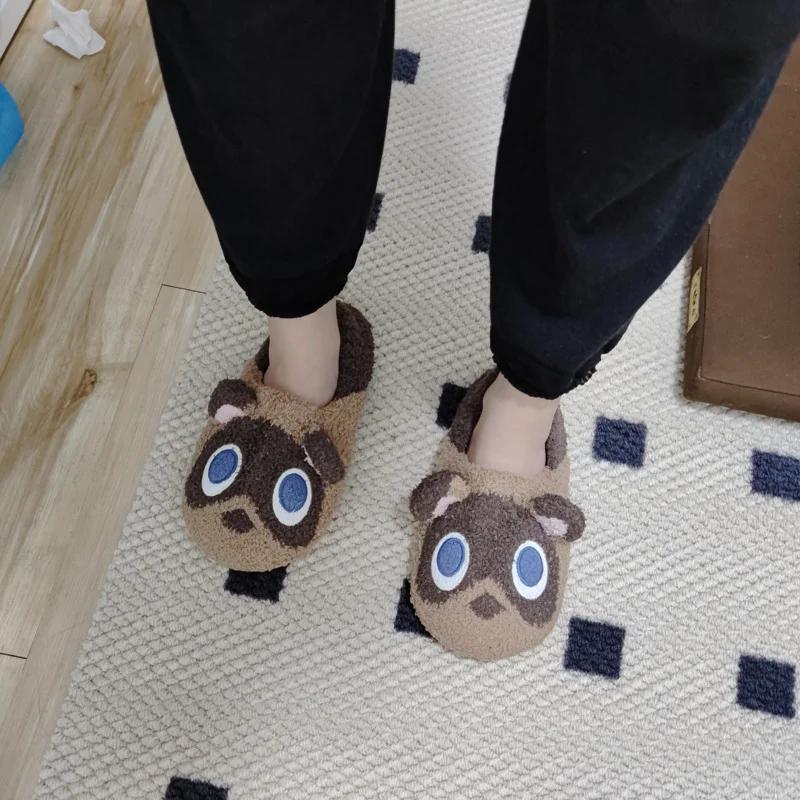 Raccoon Plush Slippers Tom Nooks Shoes Animals Crossinged Kawaii Slippers Cute Game Soft Indoor Winter Warm Home Slippers Gift