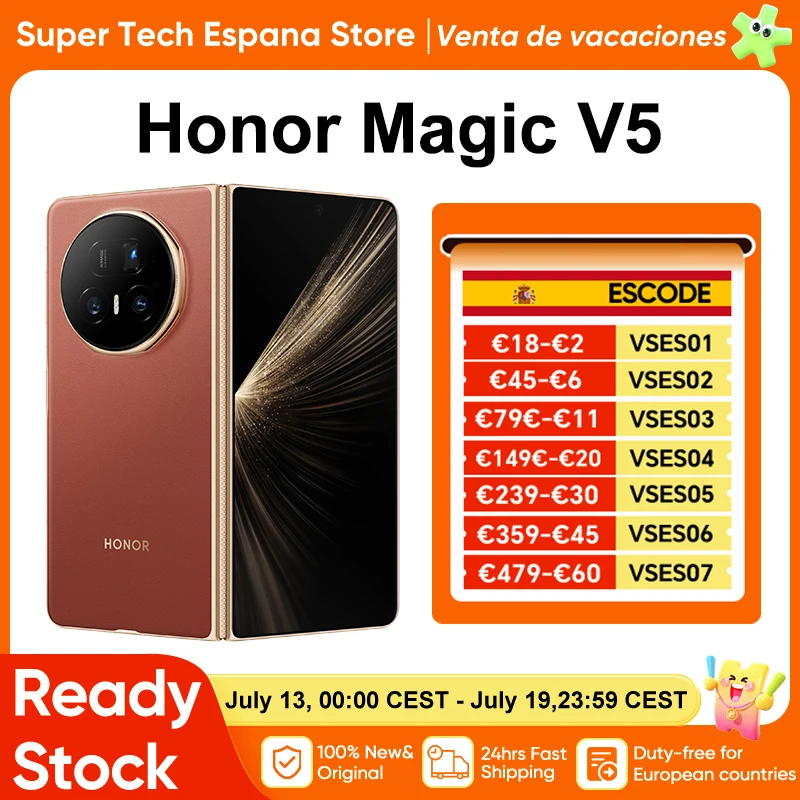HONOR Magic V5 Global Version Original 5G Smartphone Dual HDR OLED Display Snapdragon 8 Elite 5820mAh 7.95" 66W SuperCharge 55W Wireless NFC