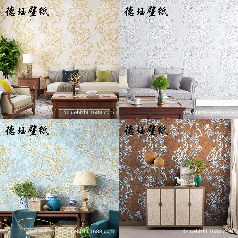

European Style Large Flower Wallpaper Luxury Vine Gold Yellow Vintage American Living Room Bedroom Background Wall Paper