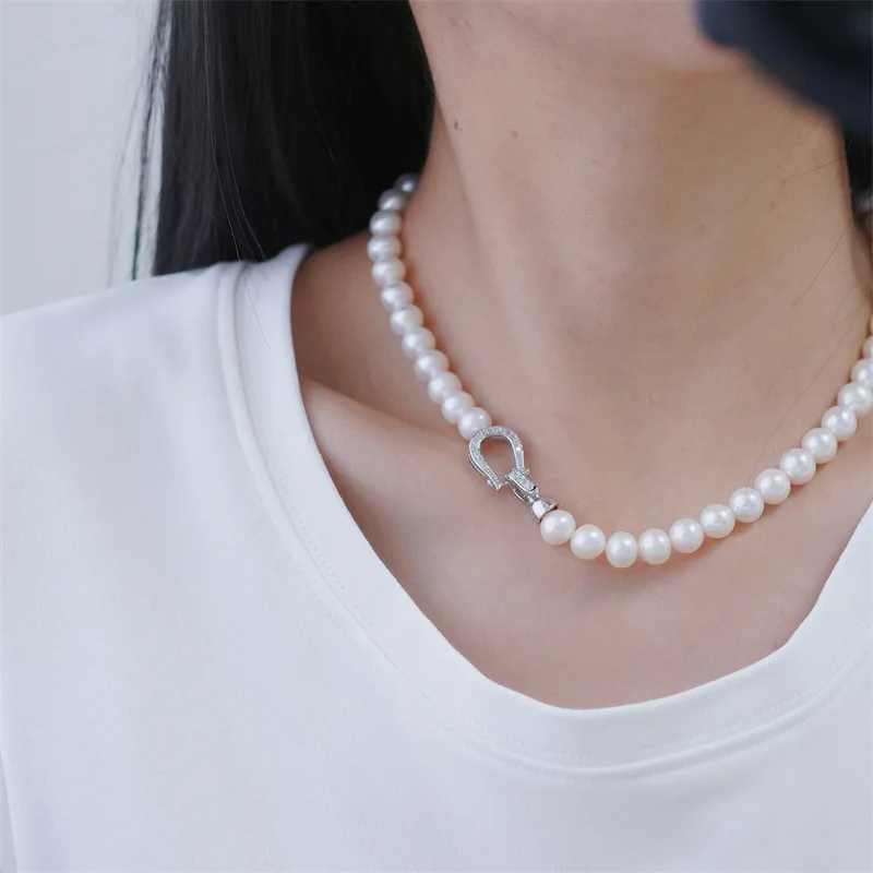 Gorgeous AAA++ 9-10mm Round Akoya White Natural Pearl Necklace with 925s 18inch - Image 2
