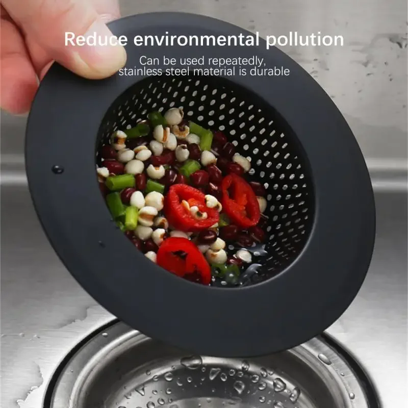 Filtre d'évier de cuisine en acier inoxydable, crépine à mailles, nettoyeur de proximité de scories alimentaires, drain de sol HOShower, attrape-cheveux, bouchon noir