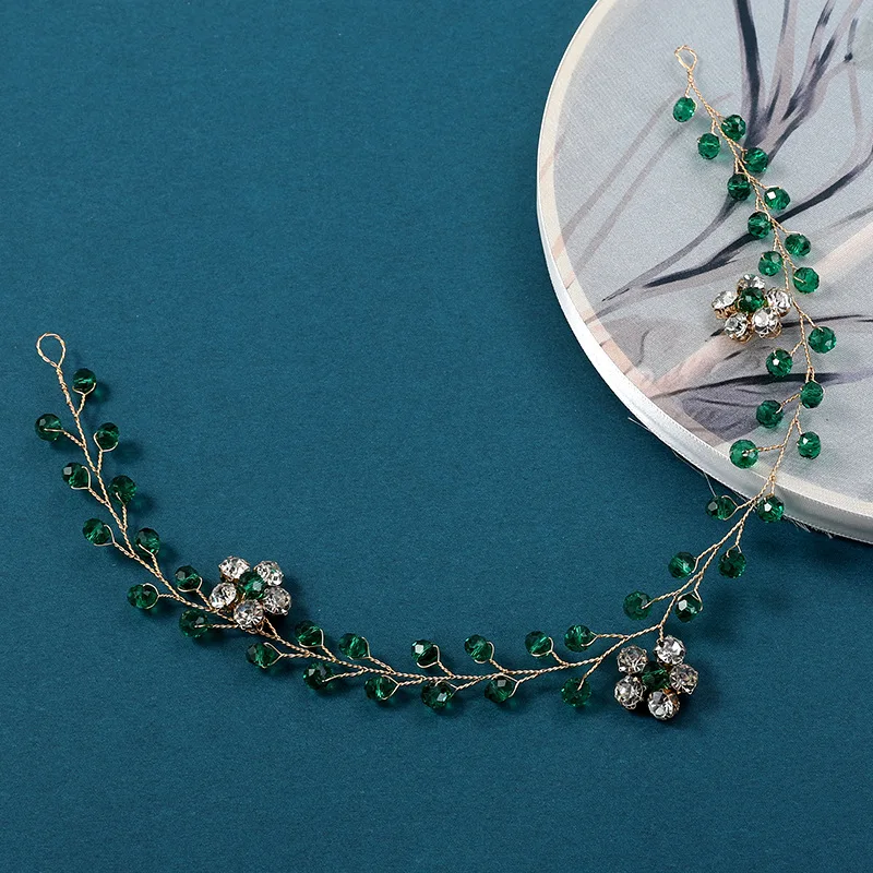 Green Color Crystal Tiaras and Crowns For Girl Rhinestone Flower Tiara Wedding Bridal Hair Jewelry Accessories Women Headpiece