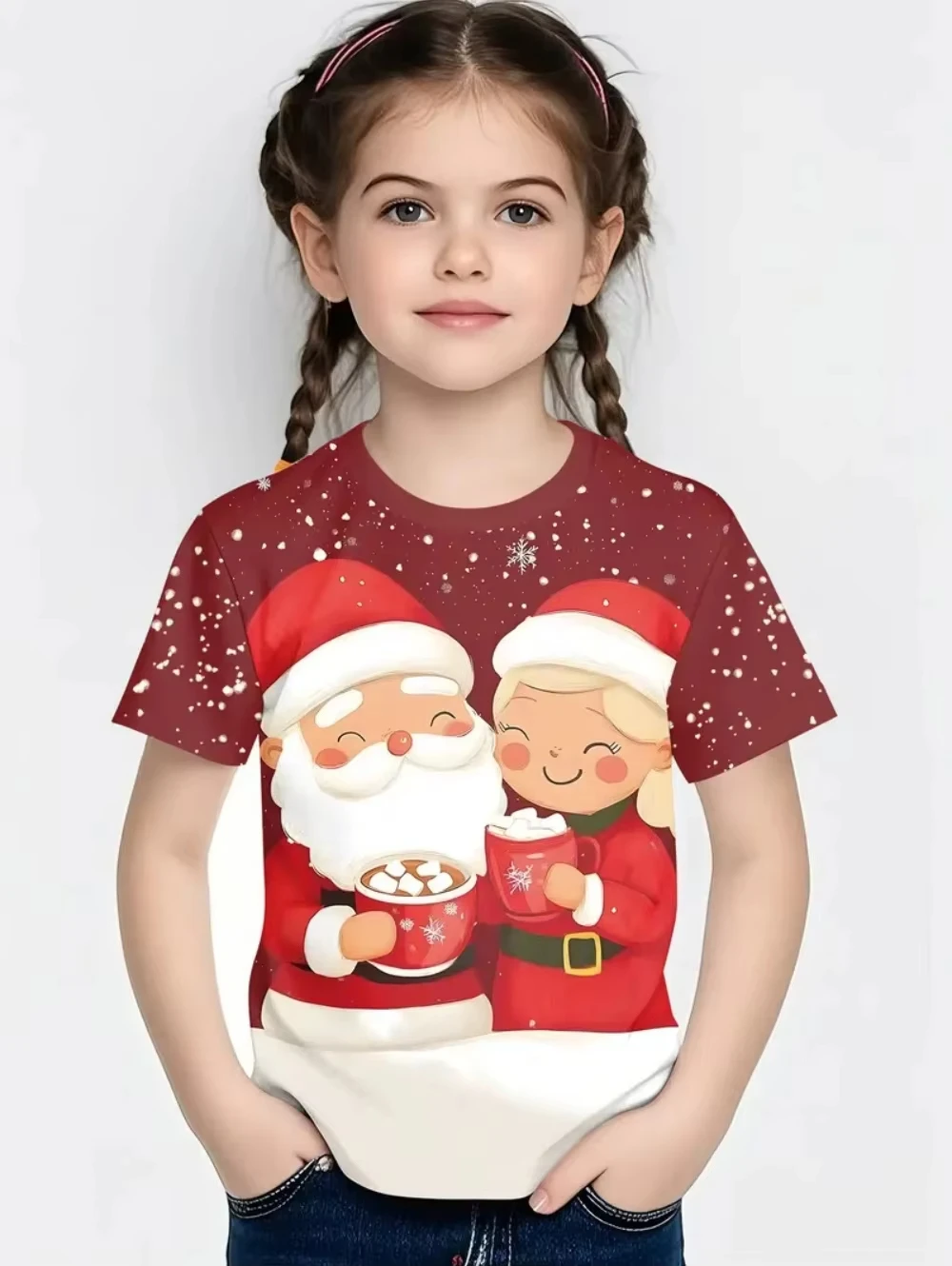 

Cute Santa Claus Children's T-Shirt Christmas 3D Print Girl Short Sleeve T-Shirt Holiday Boys Clothes O-Neck Tees Tops Clothing