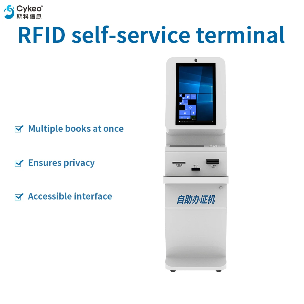 Self‑Service Library Book Borrowing Return Kiosk, Touch Screen Automated Check‑Out Terminal For Library Book Management
