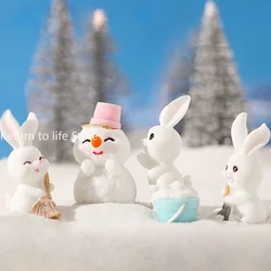 Figurines Christmas Rabbit Micro Landscape Snowman Bunny Ornament Desk Accessories For Home Decoration Kids Gifts Miniature