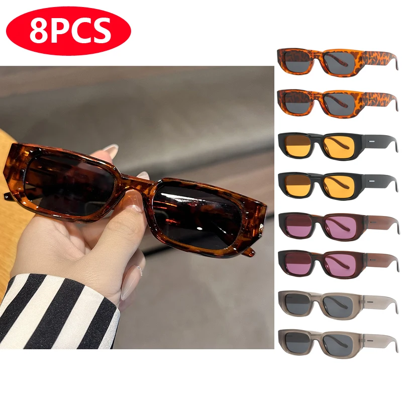 8pcs Rectangular Sunglasses Sets Women Fashion Retro UV Resistant Sun Glasses UV400 INS Style Glasses Style Eyeglasses Unisex