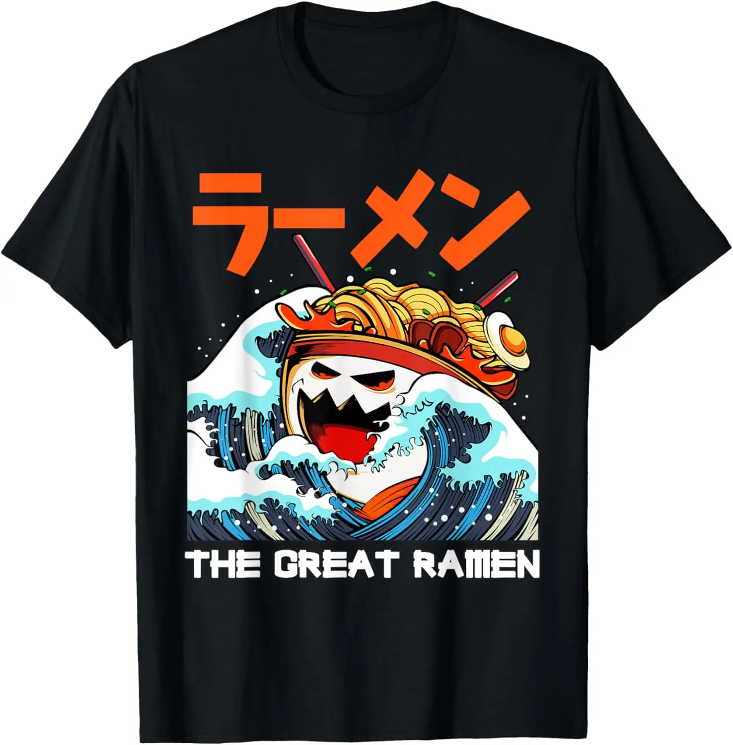 The Great Ramen Wave Off Kanagawa Monster Japanese 90s Retro T-Shirt