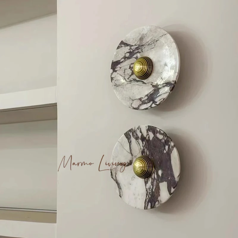 

Nordic Italian retro natural calacatta violet marble wall lamp porch living room bedroom corridor aisle background wall