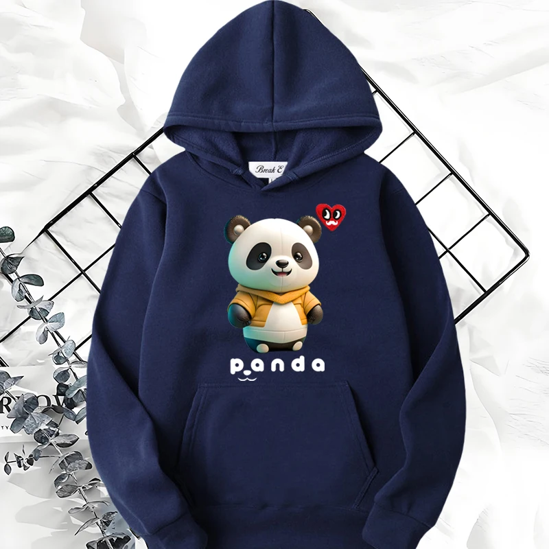 

Boxing Anime Panda Cute Printing Women Hoodie Polyester Red Eyes Beard Heart Embroidery Pullover Pockets Loose Lady Hoody