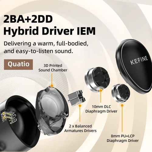 Imagen 2 del producto Auriculares intrauditivos con controladores híbridos KEFINE Quatio 2DD + 2BA con boquillas de afinación reemplazables Cable de 3,5 mm + 4,4 mm