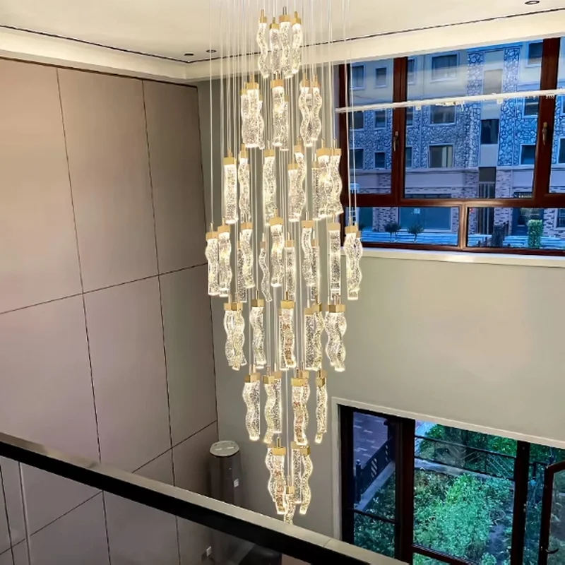 

Luxury villa staircase chandelier modern crystal pendant lights suitable for living room, bedroom, and dining room lighting