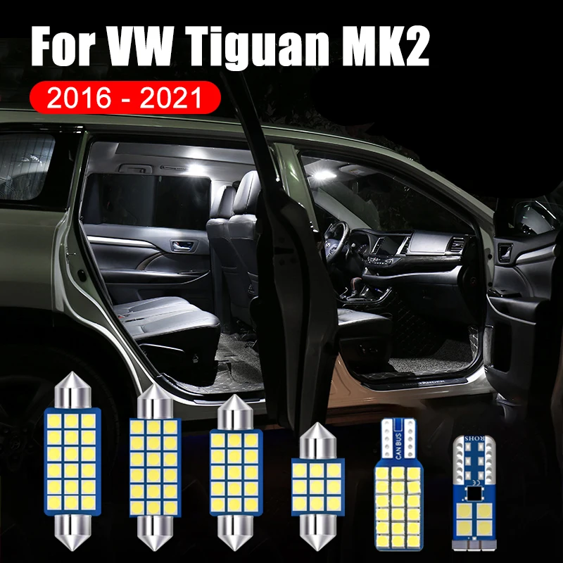 

For Volkswagen VW Tiguan 2 MK2 2016-2018 2019 2020 20218 PCS Car LED Bulb Reading Lamp Vanity Mirror Glove Box Light Accessories