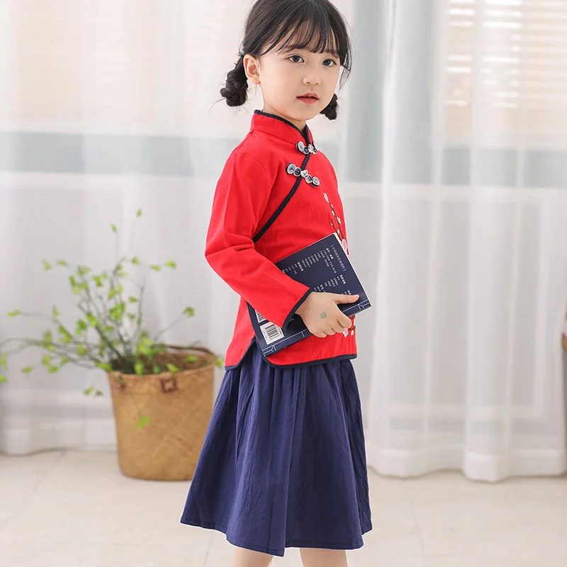 

Girls' Han Suit Spring and Autumn Long Sleeve Suit Children's Tang Suit Spring Ancient Style Republic of China Style Performance