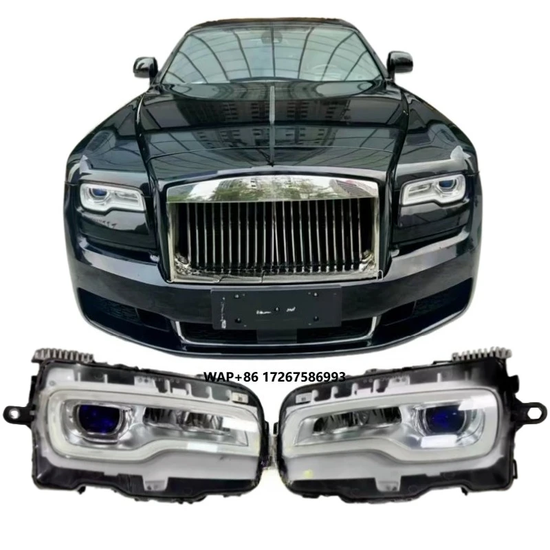 The headlights of  luxury sedan are  blue sapphire-shaped left and right turn signals of For Rolls-Royce car.