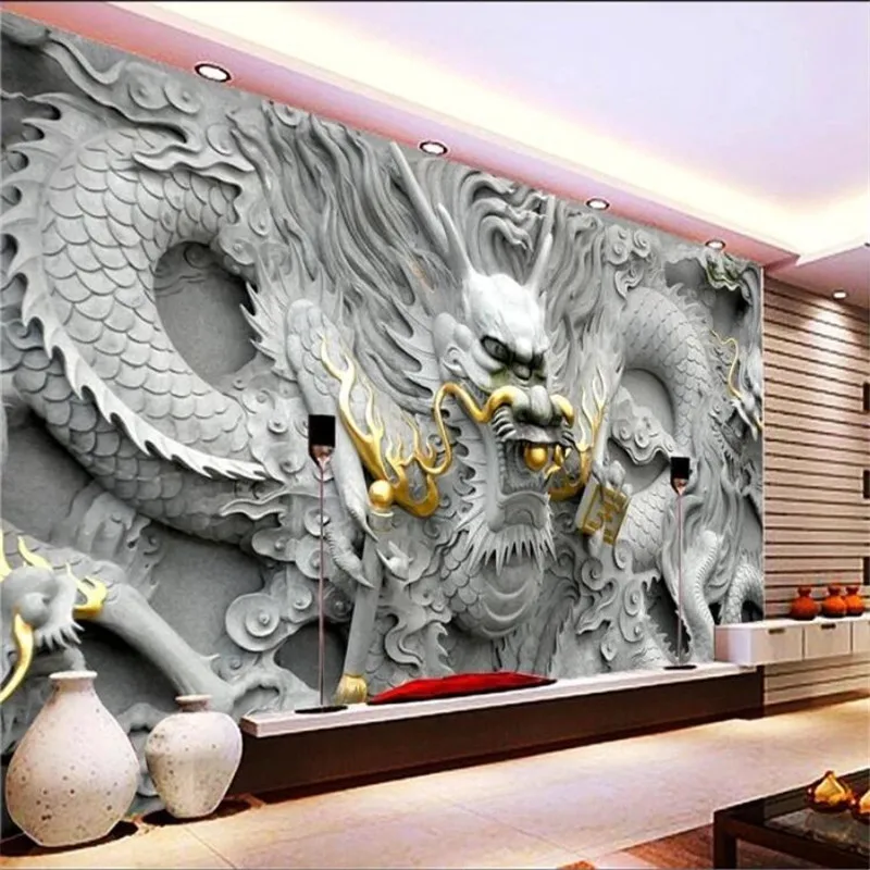 Papier Peint Photo Dragon en Relief 3D de Style Chinois Personnalisé, Décoration de Luxe pour Maison, Hôtel, Restaurant, Entrée, Allée