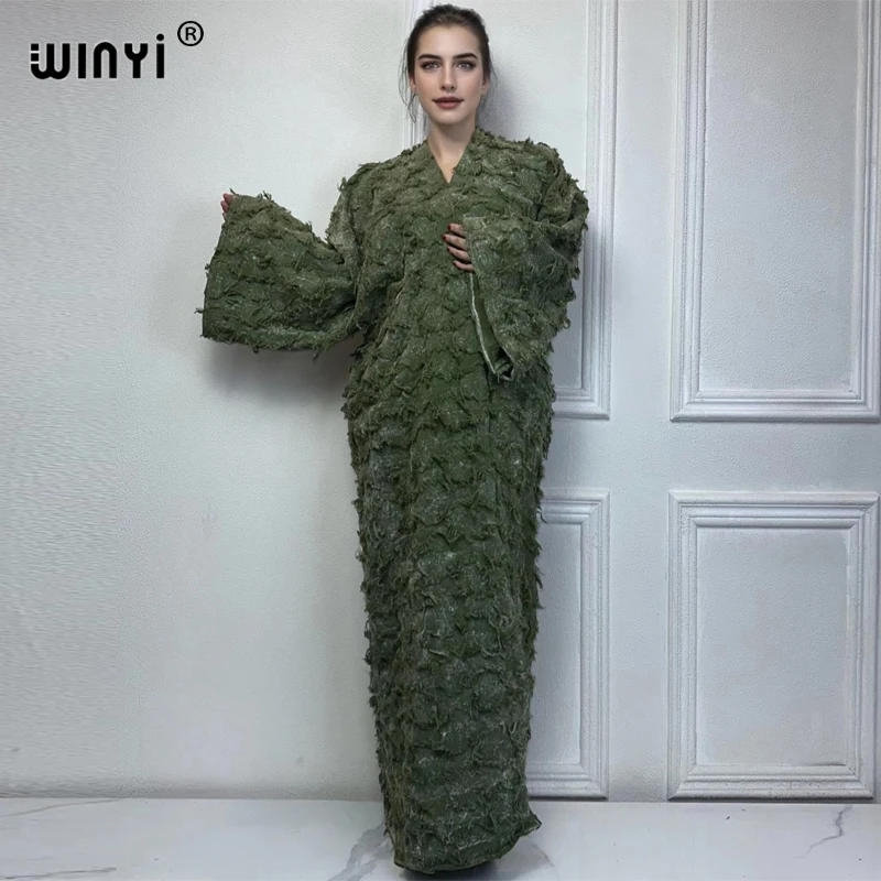 WINYI bawełniany odpadowy grunt wiatrowo-barwiony kardigan damski płaszcz elegancki kimono długi płaszcz sukienka maxi kimono otwierana abaya