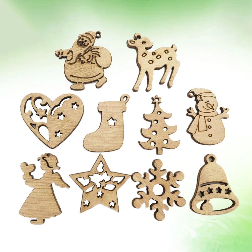 200 Pcs Christmas Wooden Chip Sto Tree Decorations Natural Pendant Bamboo Gifts for Stocking Stuffers