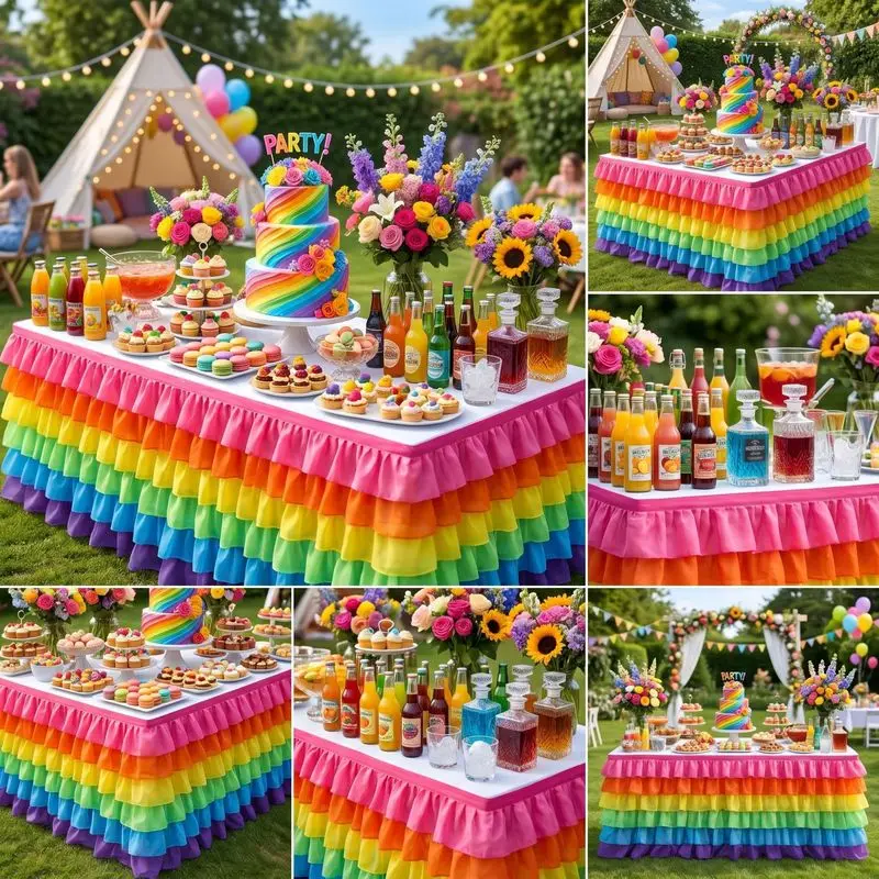 Popular colorful multi-layered table skirt for wedding, birthday party, holiday dessert table decoration