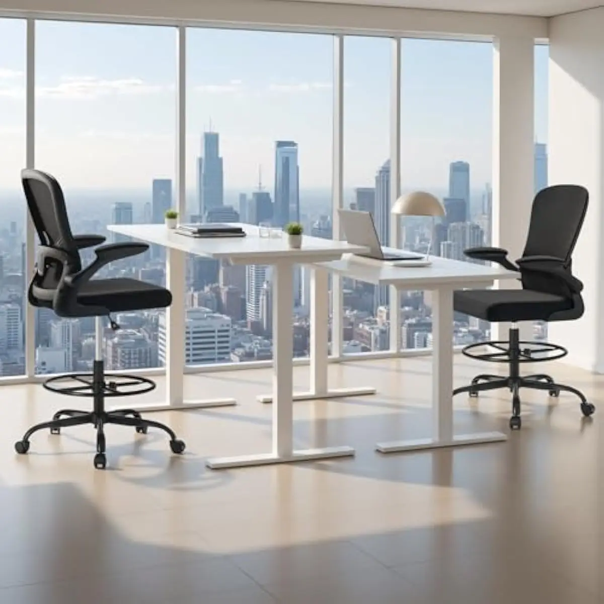 Ergonomic Mesh Drafting Chair with 360° Swivel Base Adjustable Height Mechanism Flip-Up Armrests Vertical Lumbar Support Ring Fo