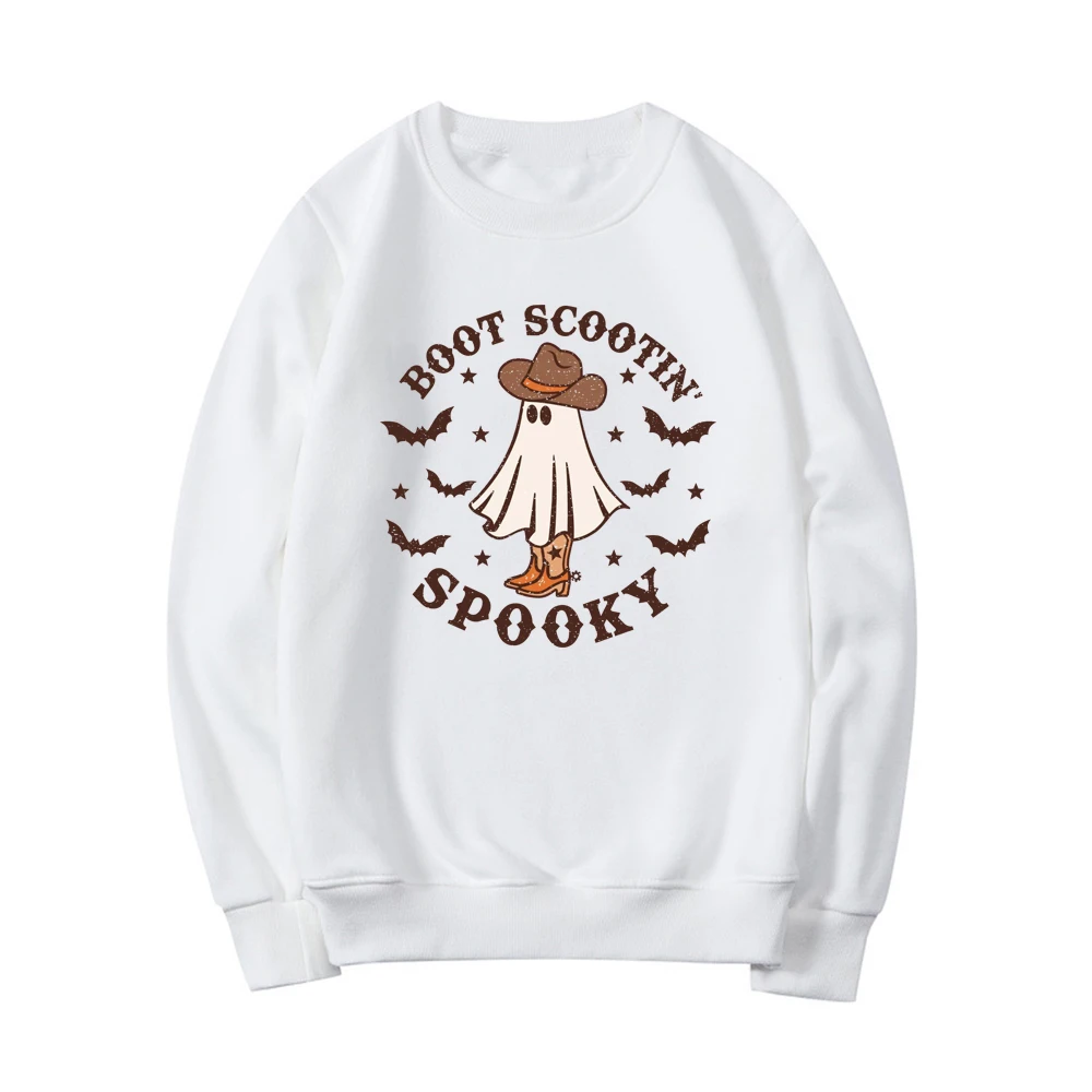 Boot Scootin Spooky Sweatshirt Halloween Hoodie Cowboy Ghost Sweatshirts Cute Spooky Pullover Tops Women Hoodies Halloween Gift