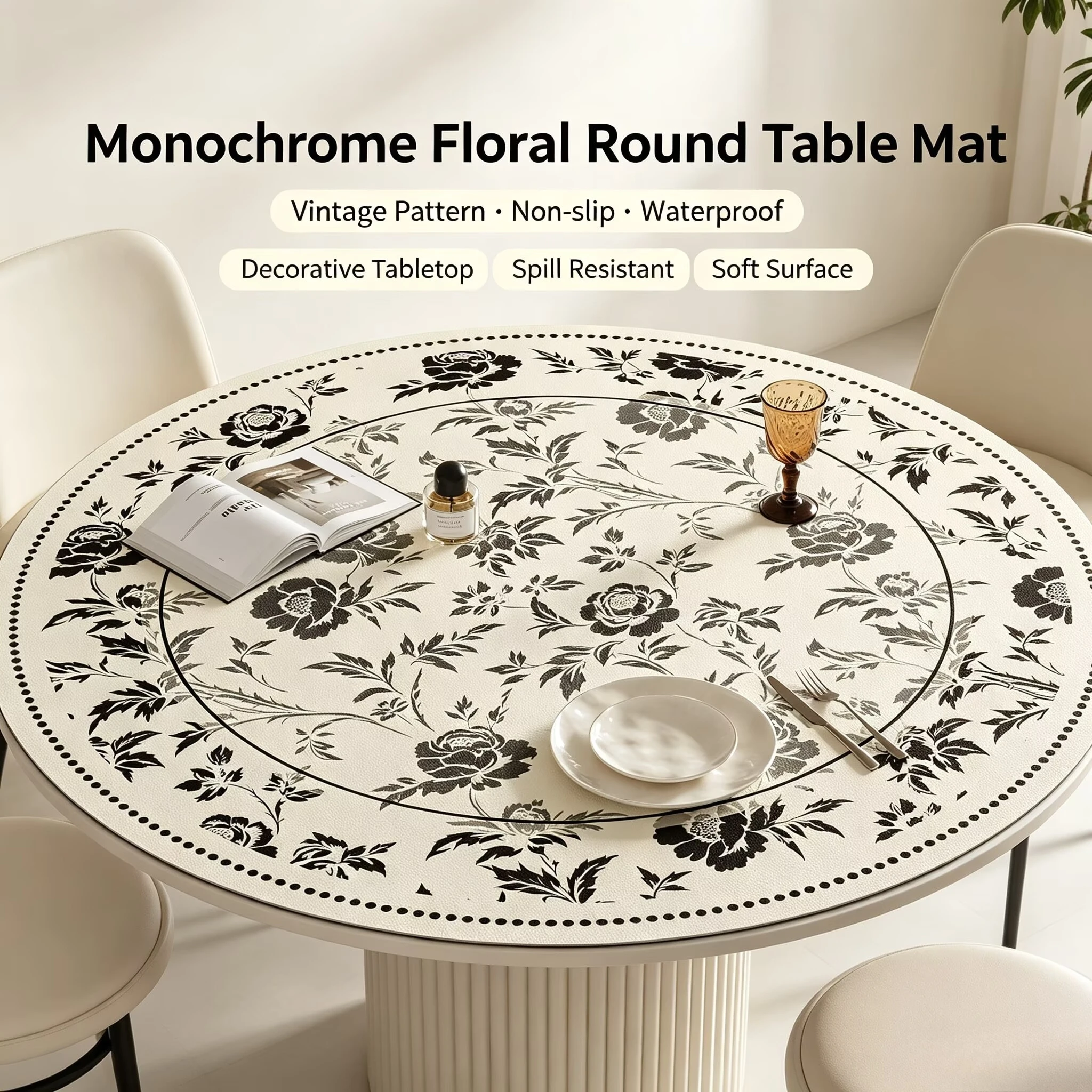 Round PVC Tablecloth Leather Waterproof Oil-proof Dining Table Mat French Minimalist Style Home Decoration Tablecloths