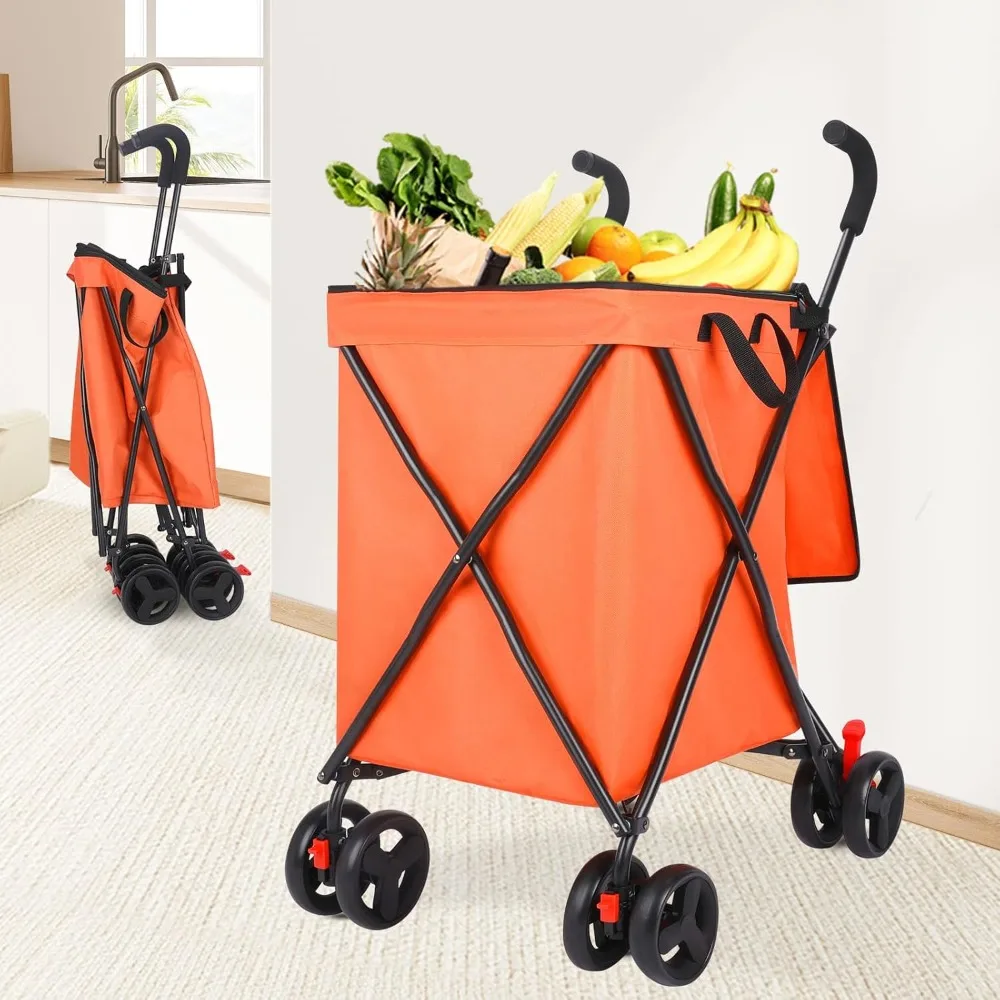 shopping cart with 360° rolling swivel wheels, portable utility cart for grocery, folding shopping carts with waterproof basket