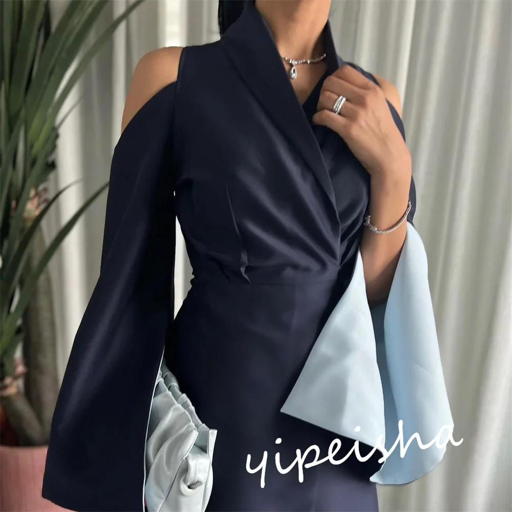 Jiayigong gaun acara klasik Modern gaya Formal malam kerah tinggi A-line Satin berjenjang Bespoke