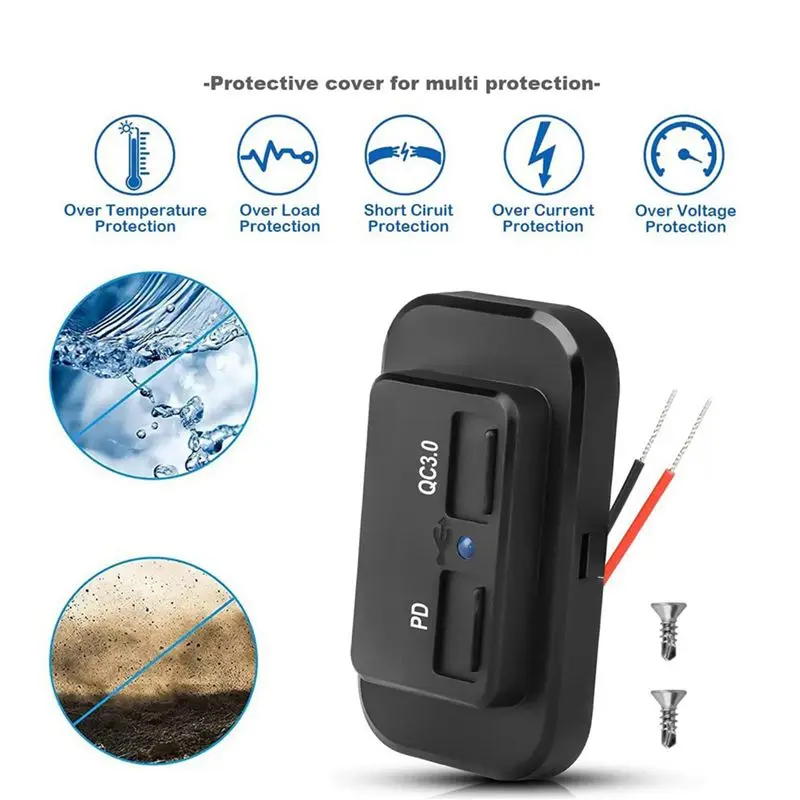 Y51A-12PCS 12V/24V RV USB Outlet, Dual PD3.0 Type-C (USB C)& Quick Charge QC3.0 USB-A Port Panel Mount Car USB Socket