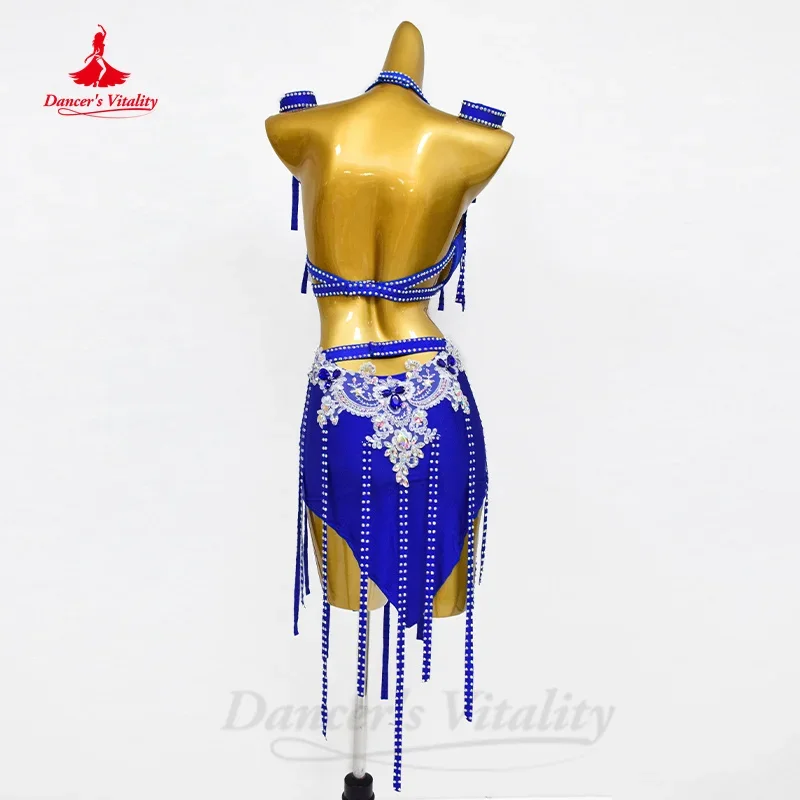 BellyDance Clothing Suit Customized Senior AB Stones Bra+Luxury Rhinestone Tassel Skirt 2pcs Oriental Dance Performance Clothing