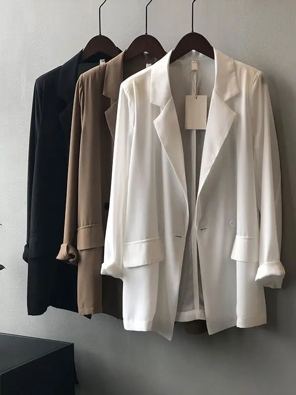 

Women's Summer Thin Casual Loose Drapey Sun Protection Chiffon Design Top Button up Long Sleeve Suit Jacket Commute Style