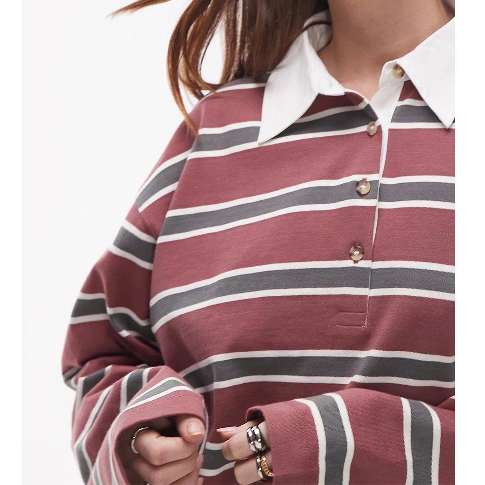 

Женские осенние y2k винтажные полосатые футболки для регби с принтом в консервативном стиле с длинным рукавом и воротником большого размера, повседневные толстовки, топы