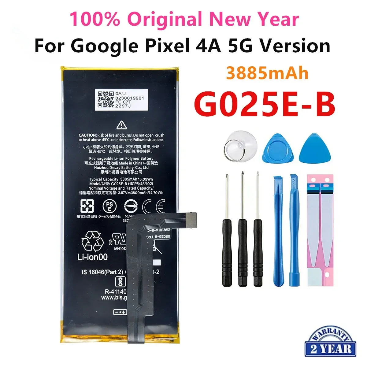 100% Orginal G025E-B 3885mAh Replacement Battery For Google Pixel 4A 5G Version Genuine Production Phone Batteries+Tools