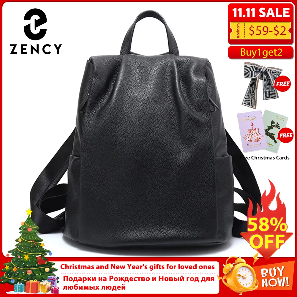 

Zency противоугонный рюкзак с открытой спиной, кошельки для женщин, 100% натуральная кожа, черная дорожная сумка, модный рюкзак, сумка для ноутбука, белый цвет