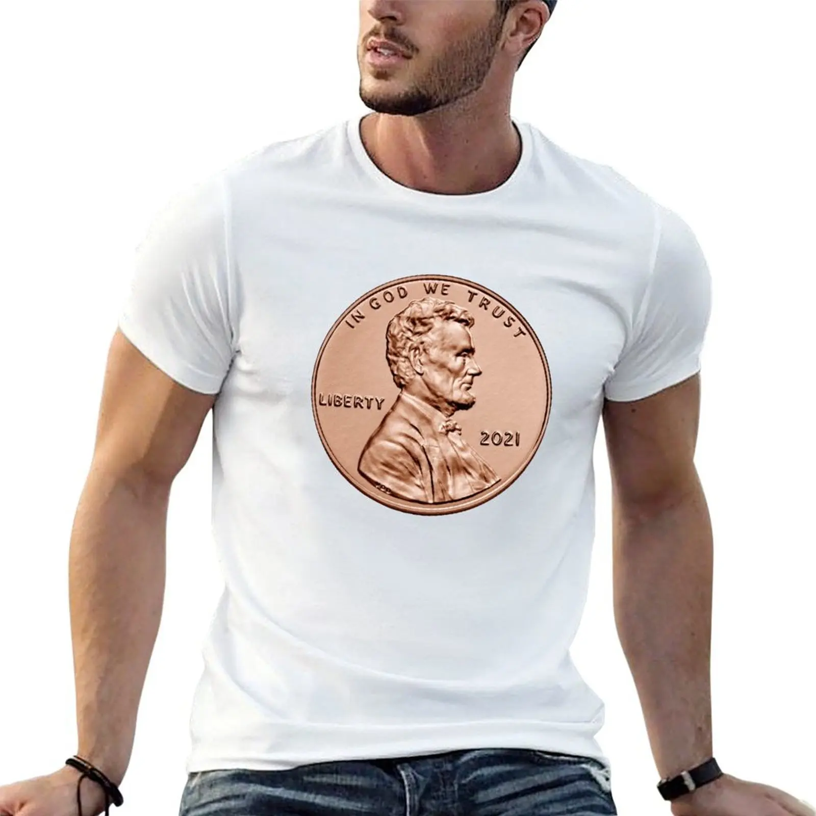 

Cent Liberty Lincoln Cash shirts Coin prints t Copper men cotton shirt 100% Abraham with US t Penny T-Shirt