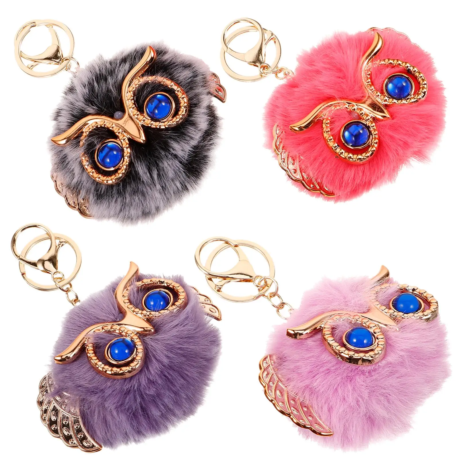 

4 Pcs Owl Ball Key Chain Faux Car Key Rings Women Bag Purse Backpack Pendant Decorative Chains Lobster Clip Gifts