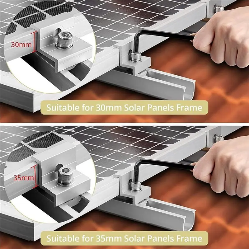 Solar Mounting Rail Kit 6-Piece-PV Mounting Set Mid-Clamps And Wrench For Roof-Mounting 30-35Mm Solar Panels