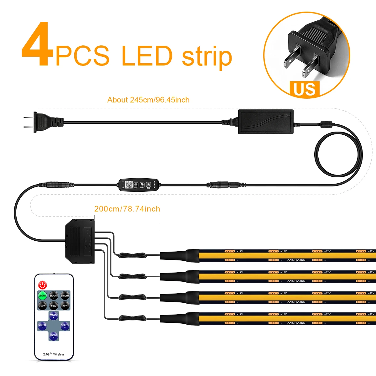 Intelligenter Bluetooth-App-gesteuerter dimmbarer COB-LED-Lichtstreifen für TV, akustische Wandpaneele, Vitrinen, Bücherregale, Hintergrundbeleuchtung, Dekoration