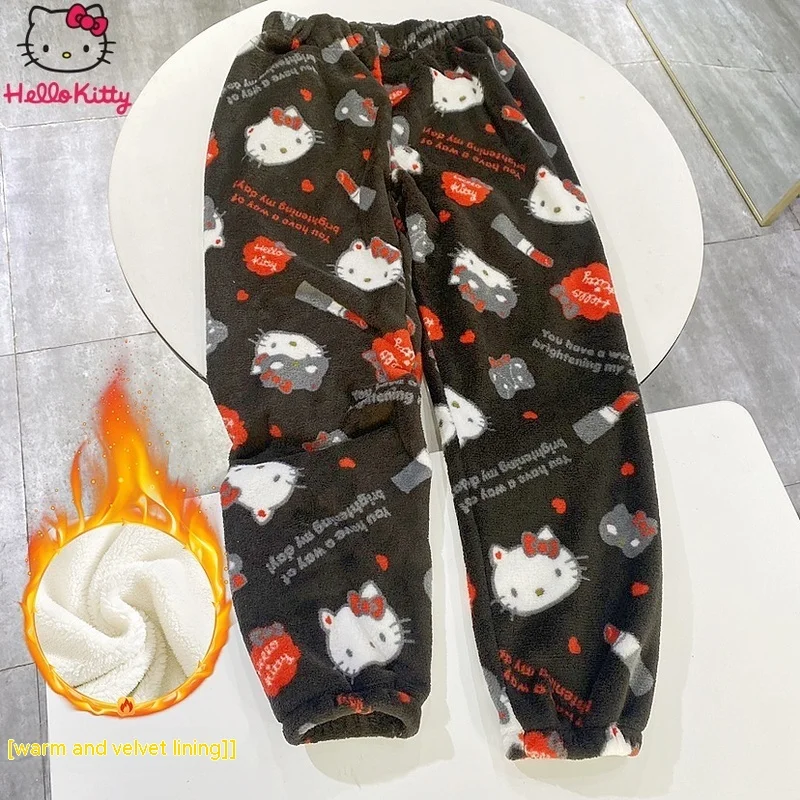 2024 New Sanrio Hello Kitty 150kg Wearable Autumn And Winter Home Pants Casual Pants Elastic Cuffs Plush And Thick Sleeping Warm