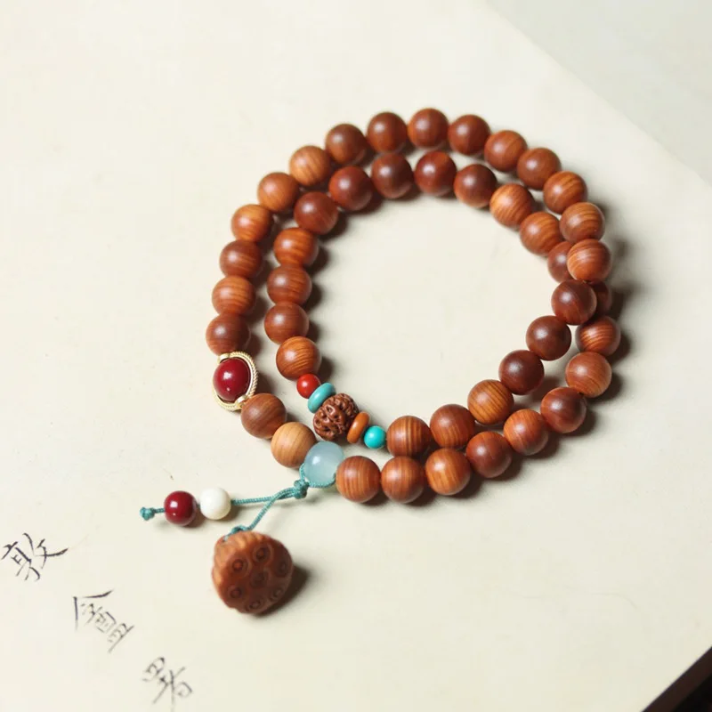 Chenhua Taihang Thuja Sutchuenensis WooddiyDouble Circle with Agate Boxwood Lotus Canopy Bracelet Men Women Crafts Bracelet Budd