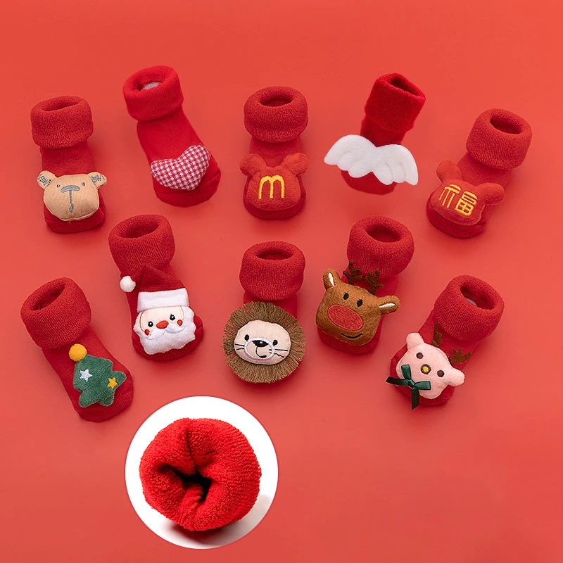Infant Weihnachten Santa Claus Warme Hausschuhe Kinder Socke Neugeborenen Baumwolle Winter Baby Mädchen Jungen Kinder Antislip Socken