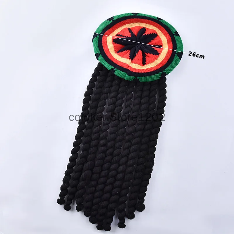 Halloween Rasta Hat with Black Dreadlocks Rasta Wig with Cap Braided Wig Hat Synthetic Hair for Party Costume Accessory