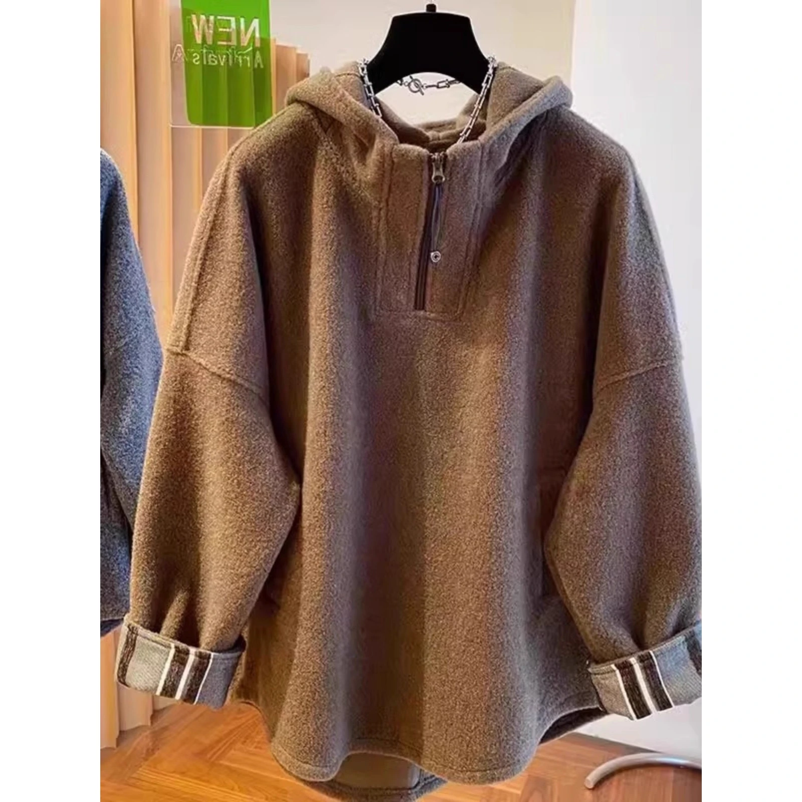 

Мужская утепленная куртка-худи на молнии из полиэстера с капюшоном из овечьей шерсти, очень большого размера, в стиле ретро, для пар, осенне-зимняя, модная