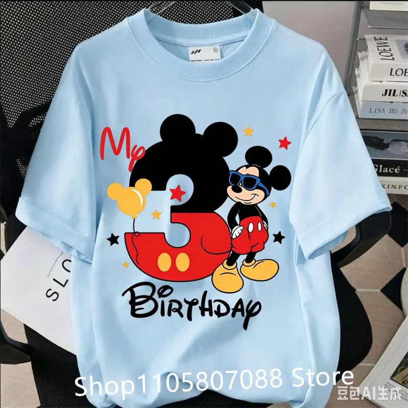 Kids My Birthday T‑Shirt, Cool Mickey Mouse With Sunglasses Birthday 1-9 Graphic Tee Boys Girls Short Sleeve Casual Birthday