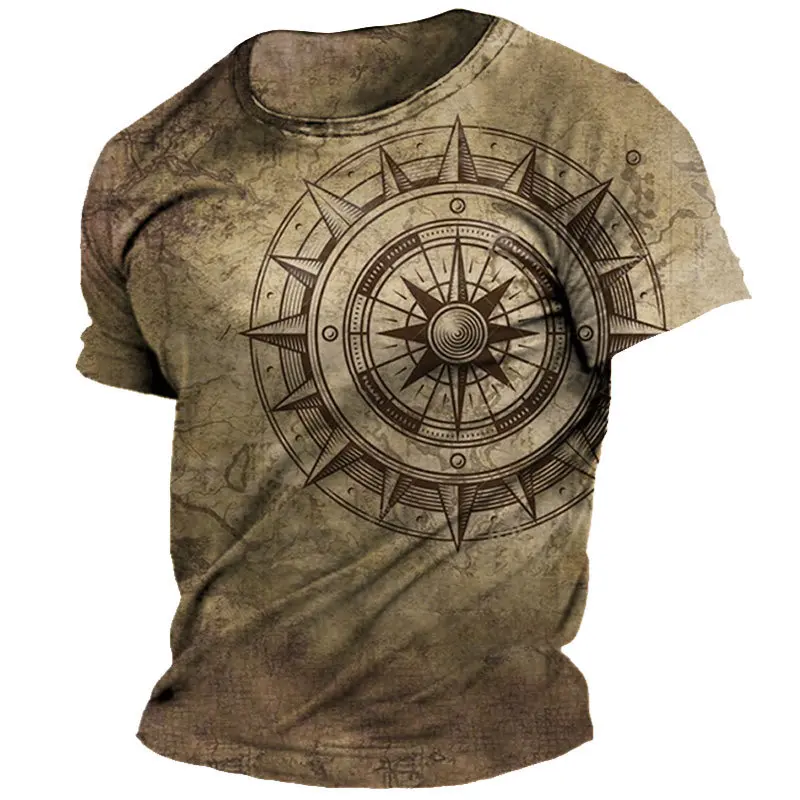 Vintage Compass T-Shirt For Men 3d Navigation Printed T Shirts Street Hip Hop Tops Oversized Short Sleeve Tees Shirt Men Clothes