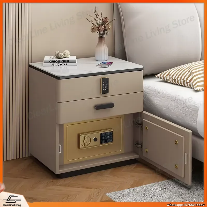 Luxury Bedside Table with Lockable Secret Compartment Glamour Metal Nightstand Multifunctional Modern Bedroom Furniture