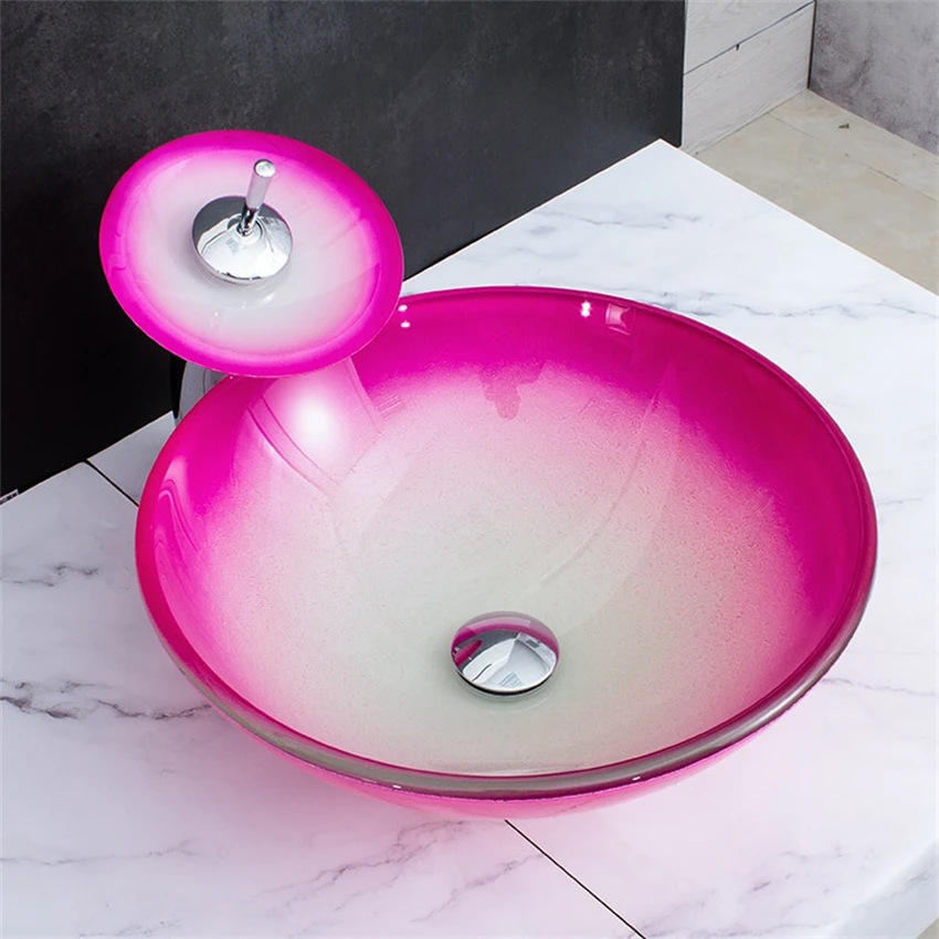 Nordic Minimalist Tempered Glass Wash Basin Round Art Above Counter Wash Basin Household Bathroom Washbasin