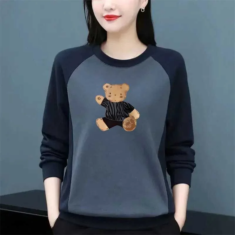 

Thickened Fleece Long Sleeve Women's T-shirt Base Shirt Inner Wear Top for Middle-Aged And Elderly Mothers Korean Style round...