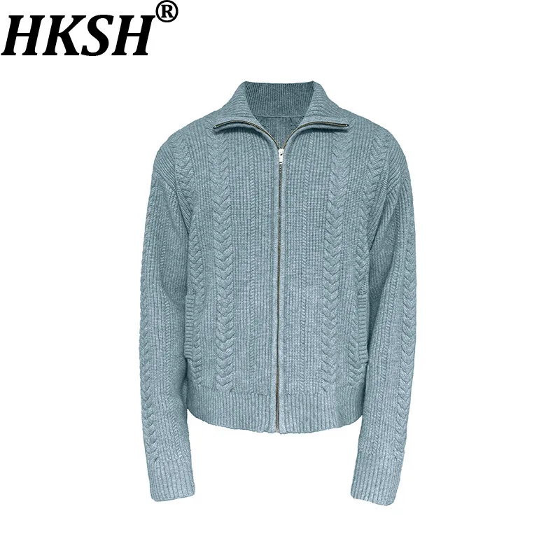 HKSH Autunno Inverno Nuovo Uomo Marea Colletto rovesciato Cerniera Cravatta Fiori Design Maglione sottile Cardigan Casual Elegante Ins Cappotto HK13724