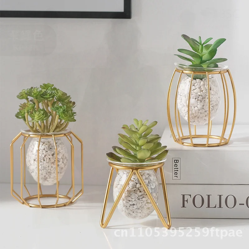 Luxury Home Hydroponic Vase Creative Glass Water Plant Container Prismatic Gold Office Desktop Green Rose Decorations for Dining