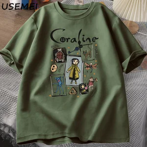 Mercan cadılar bayramı t-shirt, kadınsı bir adam, ürpertici, vintage tişört harajuku sonbahar kısa kollu tişört pamuk kadın giyim Coraline'in 6 büyük satışı-2 numara